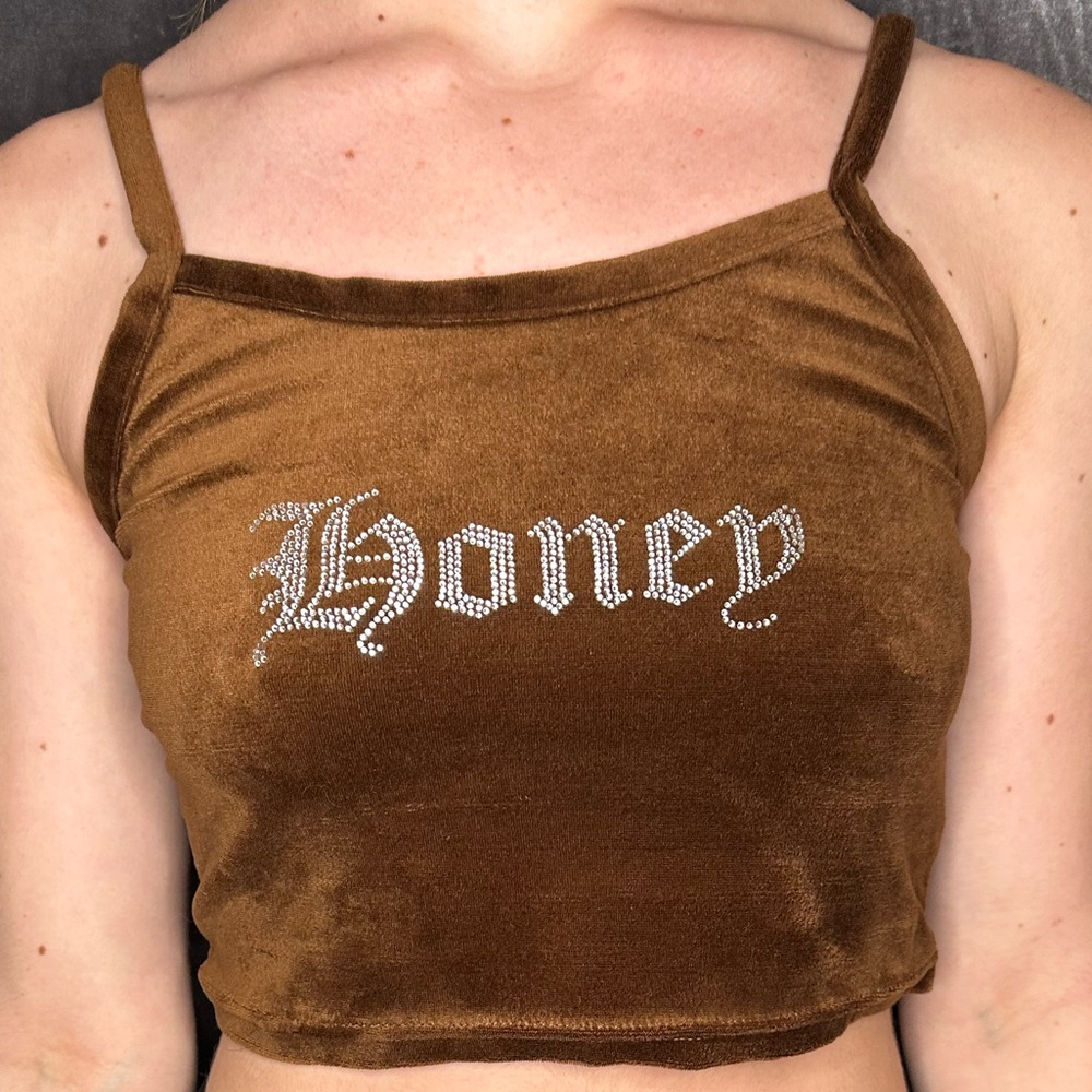 Brown “Honey” velvet crop top…
